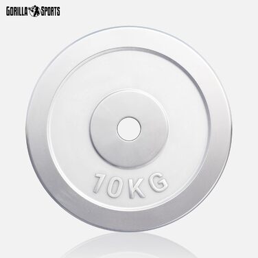 Диск для штанги GORILLA SPORTS 10 кг, чавунний, 30 мм, хромований – вага для штанги та гантелей, фітнес аксесуар