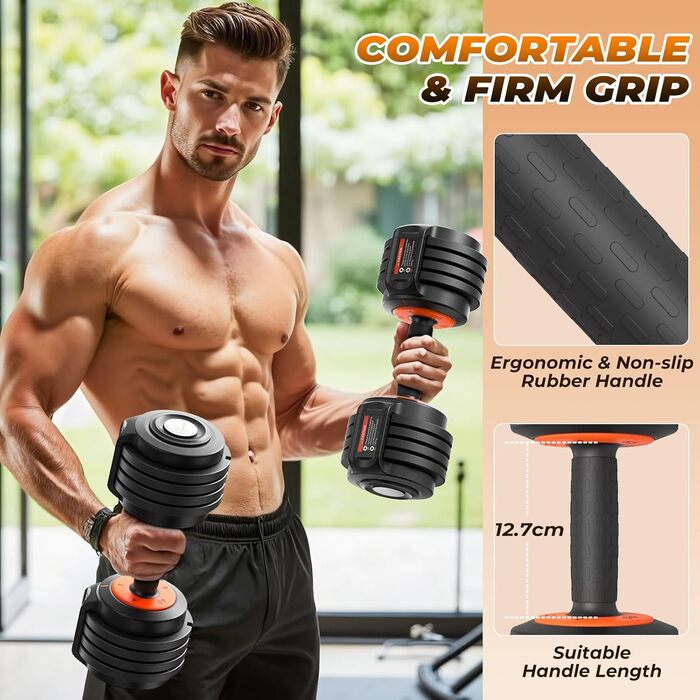 Sportneer Регульовані гантелі 2 шт. - набір, 5-в-1 (2/4/6.5/9/11 кг), обладнання для фітнесу вдома з антиковзним покриттям, набір регульованих гантелей для чоловіків та жінок 11 кг x2