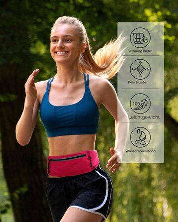 Поясна сумка для бігу WATERFLY: тримач для телефону, поясна сумка для джогінгу (чоловіча/жіноча), рожева
