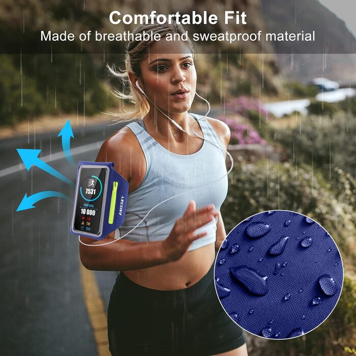 Спортивний браслет на руку для бігу з навушниками та кишеню для ключів. Тримач для телефону на руку, сумісний з iPhone 17/16/15/14/13/12/11 Pro Max/Plus, чорний. Оновлена модель, до 6.9 дюймів.