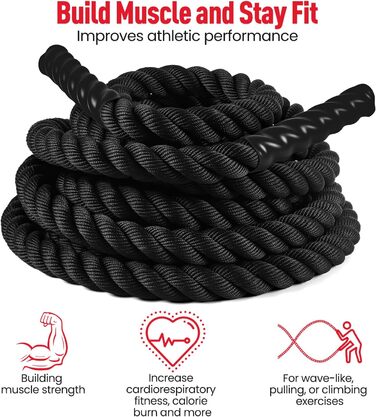 Битва-канат Ultrasport Battle Rope: для силової витривалості та м'язового розвитку, 15м