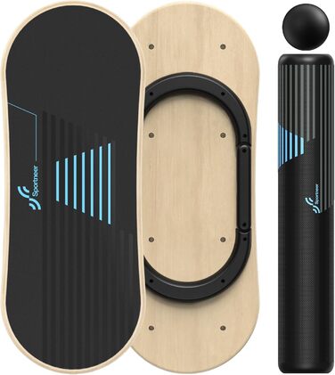 Балансборд Sportneer 7 режимів - тренажер для рівноваги, дошка для серфінгу, ролерборд, з м'ячем та стопорами (дерево)