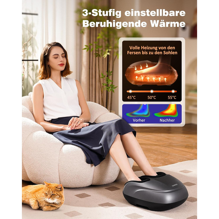 Масажер для ніг KNQZE Shiatsu з підігрівом, для фасціїту та зняття болю (сірий)