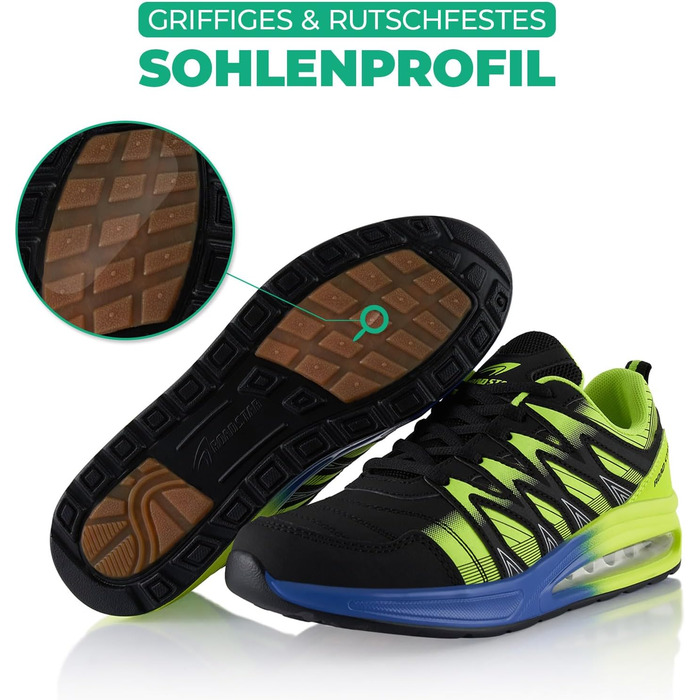 Спортивні кросівки для жінок та чоловіків, амортизація, легкі бігові кросівки (45 EU, чорний/зелений)