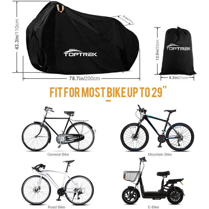 Водонепроникний чохол для велосипеда Toptrek з оксфордської тканини, 200 x 110 x 70 см, з мішком
