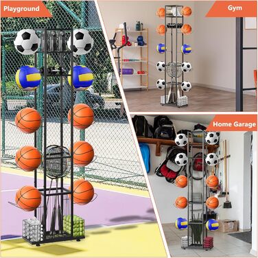 Стійка для зберігання баскетбольних м'ячів CADUKE, органайзер для спортивного інвентарю (футбол, волейбол, бадмінтон), чорний