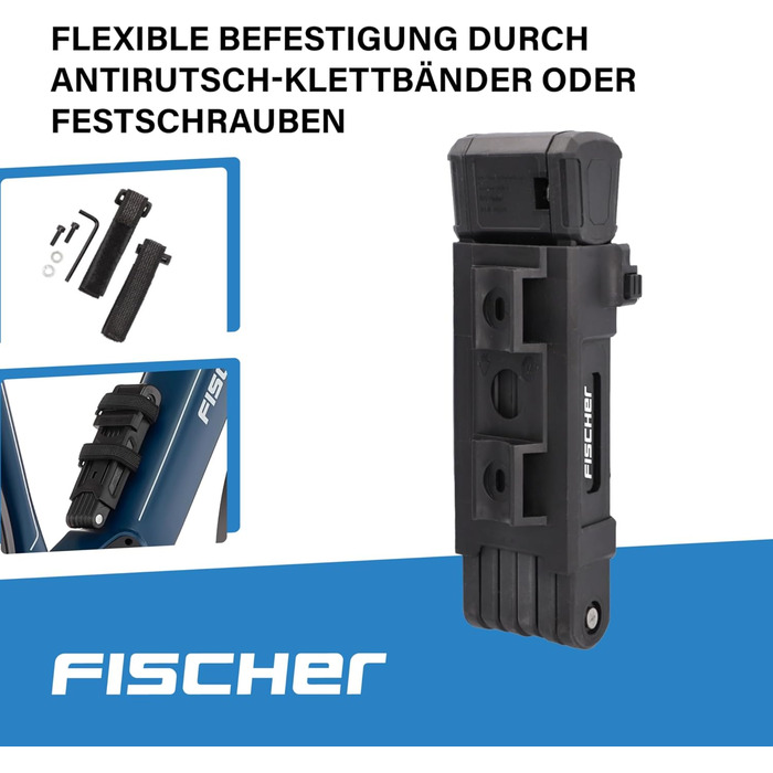 Велозамок складаний FISCHER PROTEC PLUS 85 см, 3 ключі, чорний, м'який матеріал, з пилозахистом
