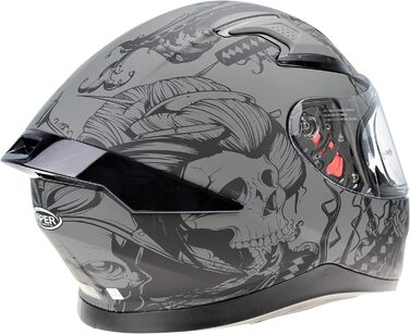 Мотошолом ViPER RSV95 повнолицевий, ECE ACU, з висувним сонцезахисним козирком, унісекс, матовий чорний, XL, Skull Grey