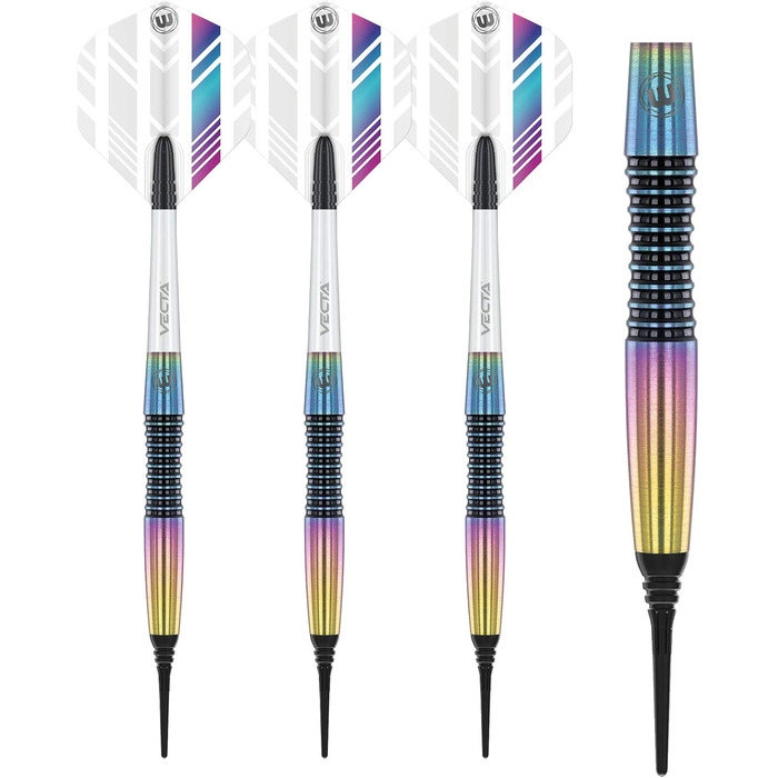 Дротики для дартсу WINMAU Elektra 18 г вольфрамові Softip, професійний набір з оперенням та стрижнями