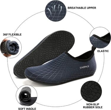 Чоловічі та жіночі шкарпетки для плавання Sixspace - аквашузи, шкарпетки для басейну, пляжні шкарпетки, швидковисихаючі, дихаючі, для серфінгу, йоги, темно-синій (39 EU)