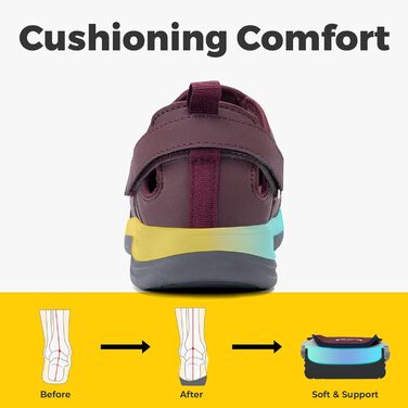 Стрічки FitVille для жінок, літні сандалії для догляду за ногами, Mary Jane з липучкою, широка модель, 35.5 EU, бордовий колір