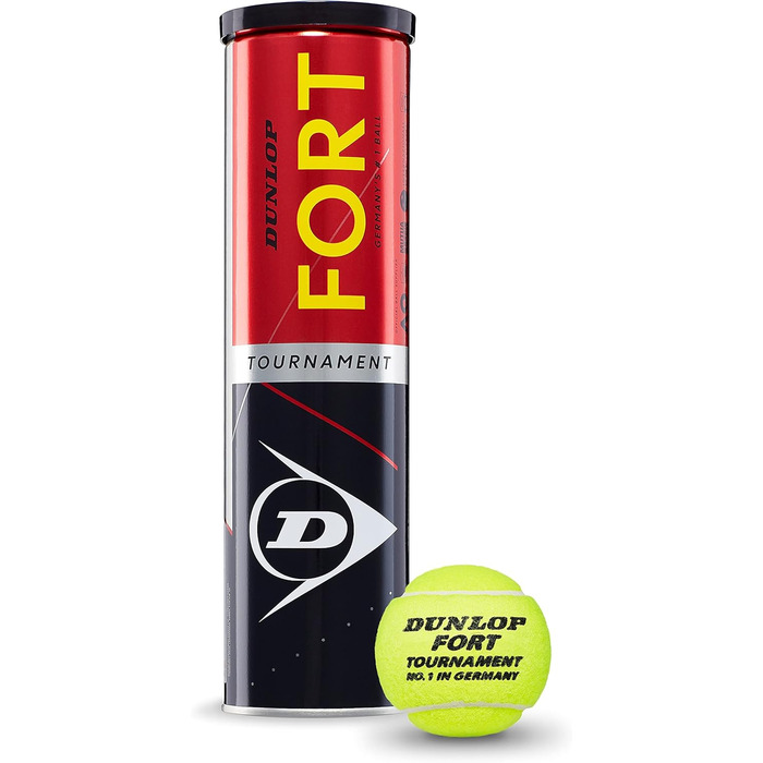 Тенісні м'ячі Dunlop Fort Tournament для ґрунтових, твердих та трав'яних кортів, 4 шт у банці + напульсник