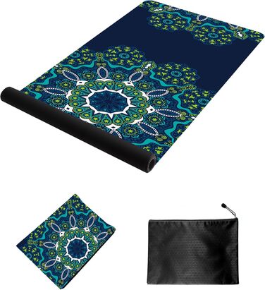 Yogamatka NuVeti з друком, 0,6 см, нековзна, для йоги, пілатесу та фітнесу, з сумкою, складна, легка, з велюру та натурального каучуку, 183x61 см