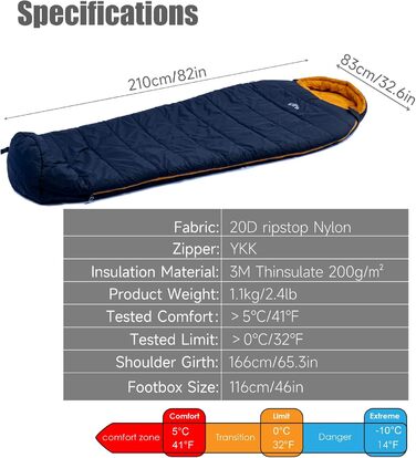 Спальний мішок iClimb 3M Thinsulate L (Чорний) - Ультралегкий, компактний, теплий, для кемпінгу, туризму та подорожей