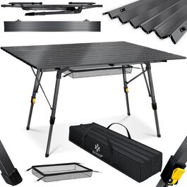 Складний кемпінговий стіл KESSER® 120x70 см, алюмінієвий каркас, антрацит. З сумкою для транспортування