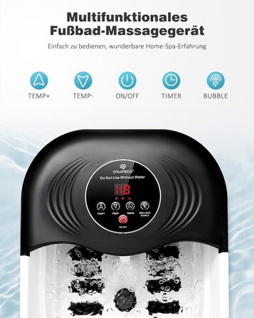 Ванночка для ніг з масажем та підігрівом – складана ванночка для ніг з бульбашками та пемзою, масажер для ніг з водою та 8 роликів – ідеальний подарунок (Чорний)