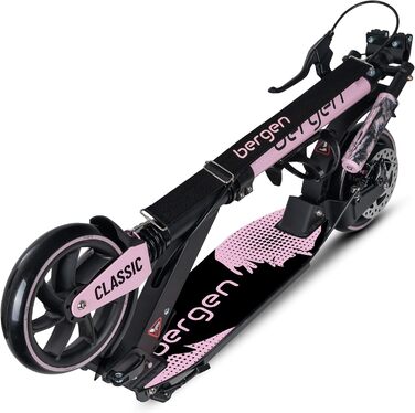 Самокат міський Bergen City Scooter Classic складаний - 200 мм колеса, дискове та ножне гальмо, 2 амортизатори, алюмінієвий, регульована висота, для дітей від 6 років та дорослих до 100 кг (Рожевий)