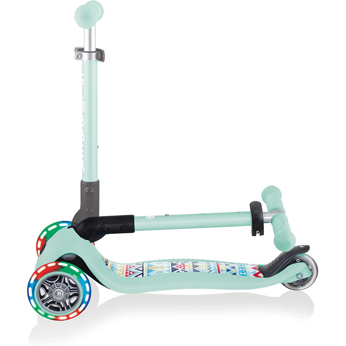 Самокат трьохколісний GLOBBER Junior Fantasy Lights складний, колеса 120/80 мм, ABEC 5, LED-підсвітка, м'ятний колір