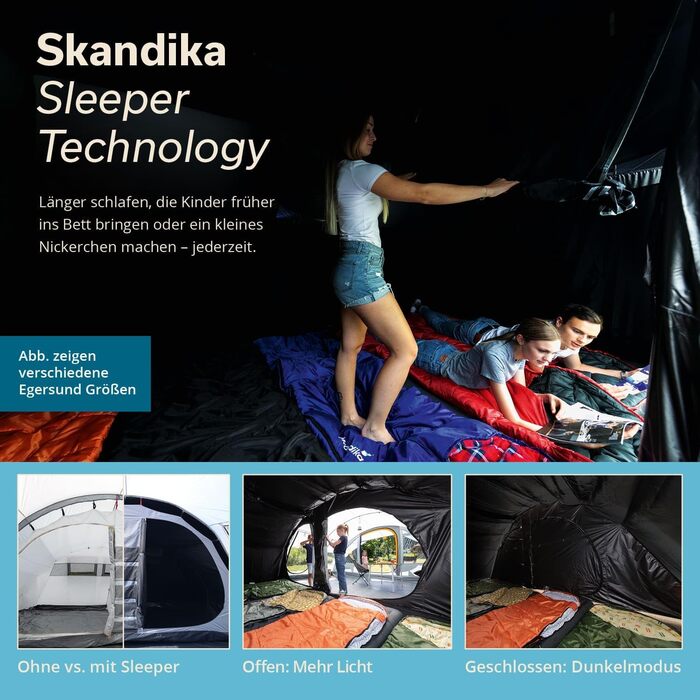 Намет Skandika Egersund Tunnel для 3/5/7 осіб: сімейний кемпінговий намет з технологією Sleeper, вшитим дном, чорною спальною кабіною, висотою 2м, водонепроникність 5000 мм