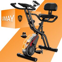 Ергометр UMAY Hometrainer 5-в-1: Велотренажер складаний для дому, магнітний опір, пульсометр, LED-дисплей, до 136 кг, чорний