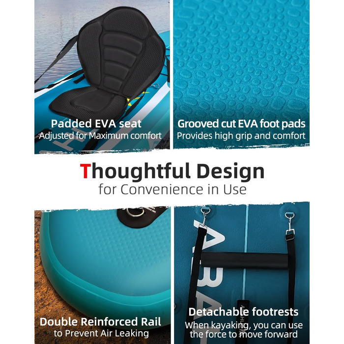 Надувний SUP Борд Abahub 320x78x15см: Комплект для Станд Ап Паддлінг, Каякінг, Риболовля. З регульованим веслом та сидінням.