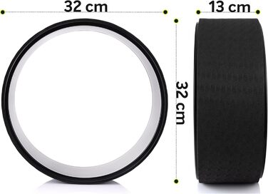 Колесо для йоги Fizyo Yoga Wheel – для розтяжки спини та полегшення болю – стабільне, неслизьке – для йоги, пілатесу, розтяжки (Чорний, 32 см)