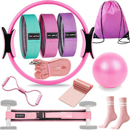 Набір для пілатесу вдома, 11-ти частинний, для жінок, з м'ячиком та кільцем, рожевий