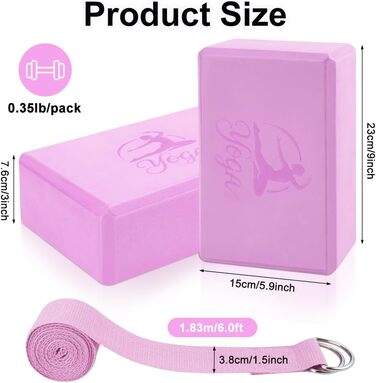 Набір для йоги: 2 блоки EVA + 2 ремені для йоги (рожеві), 22.9х11.4х9.5 см, щільний пінопласт, без латексу, для пілатесу та стречингу