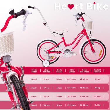 Дитяче велосипед Sun Baby Heart Bike 12/14/16 дюймів, знімний ручка-штовхач, для дівчаток 2-6 років (полуниця, 16 дюймів)