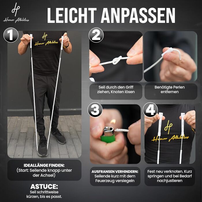 Стрибкове канат Honor Athletics 2.0 з перлами – регульований, з міцними ручками та ударостійкими перлами для ефективних тренувань. Чорний колір