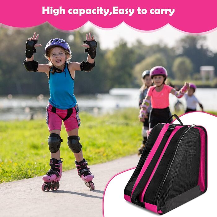 Сумка для роликів та ковзанів для дітей, рожева. З регульованим ремінцем. Підходить для роликів, ковзанів та хокею.
