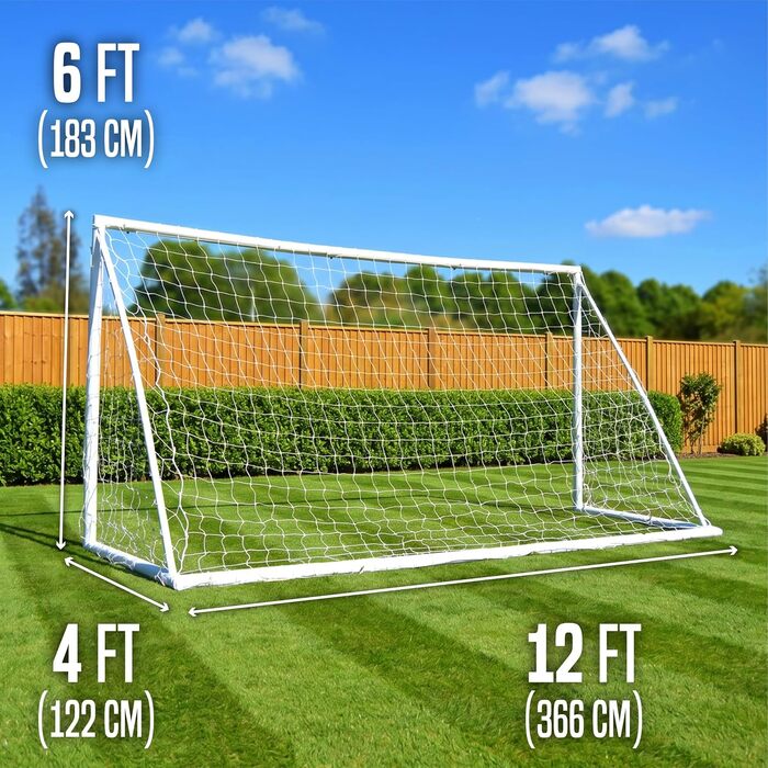 Футбольні ворота для саду Amazon Exklusives Football Flick Tor, всепогодні, посилений uPVC 70 мм, з системою фіксації, білі, 3.6 x 1.8 м