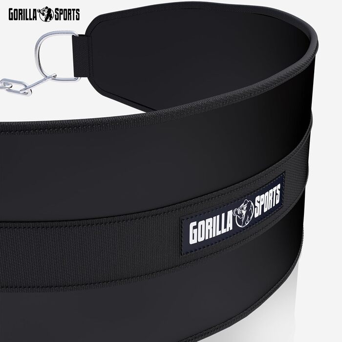 Гірчичний пояс для підтягувань GORILLA SPORTS® зі сталевим ланцюгом та 2 карабінами, до 100 кг, нейлон, чорний - для важкої атлетики та тренувань