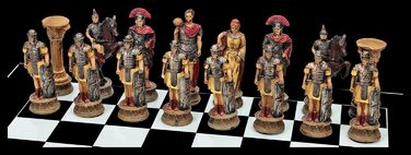 Шахи Єгиптян проти Римлян, кольорові, ручної роботи - набір шахів зі скляною дощечкою та фігурами, Антична історія