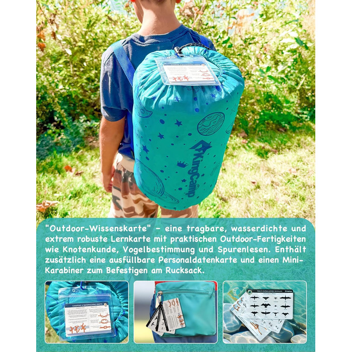 Сплячий мішок KingCamp для дітей, фланелевий, легкий, водонепроникний, компактний, зимовий, 4 сезони, для кемпінгу, підходить для дітей до 140 см, комфортна температура: 7°C, регульована довжина