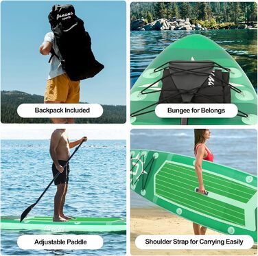 Надувне SUP-борд Panana з аксесуарами: комплект для веслування стоячи, регульоване весло, протиковзне покриття, 305x76x15 см, зелений