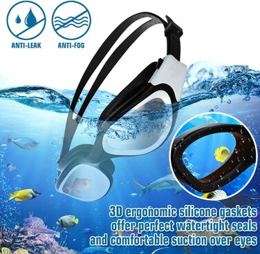 Окуляри для плавання Winline Polarized/Non-Polarized для дорослих та підлітків, антизапітніння, захист від УФ, водонепроникні, чітке бачення, легке регулювання, м'які носові упори, синьо-чорний/синій поларизований дзеркальний об'єктив (PC-All Black/Non-po