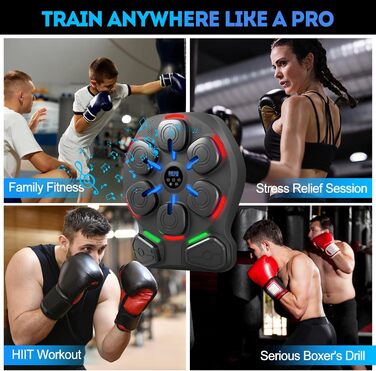 Музична боксерська машина ZAKVOP з 8 цілями, Bluetooth, 10 швидкостей, 9 режимів, LED, акумулятор 4000mAh, рукавички