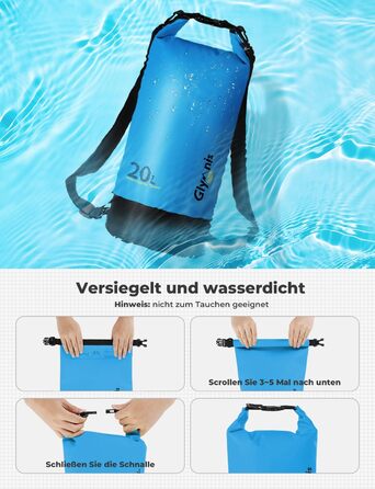 Водонепроникний мішок Glymnis Dry Bag 10L/20L: Сумка для водного спорту, пляжу, кемпінгу (Блакитний)
