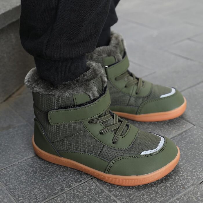 Дитячі зимові шкарпетки-черевики для хлопчиків та дівчаток, теплі, з підкладкою, для активного відпочинку, трекінгу та хайкінгу, легкі, неслизькі, зимові черевики, армійний зелений, розмір EU25-36