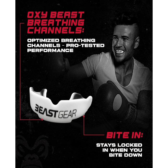 Захисна капа Beast Gear - для боксу, MMA, регбі, кікбоксингу, джудо, карате, хокею та бойових мистецтв. Зручна коробка для зберігання. Захищає зуби, ясна та щелепу. Білий.