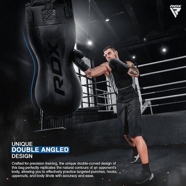 RDX Боксерський мішок Boxen Body Boxsack з рукавичками та сталевим ланцюгом, мішок для боксу Maya Hide, для кікбоксингу, MMA, муай-тай, карате, чорний, не наповнений