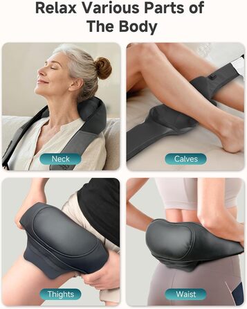 Масажер для шиї та спини Snailax Shiatsu бездротовий з підігрівом, 4D ролики, акумуляторний, USB-C, чорний