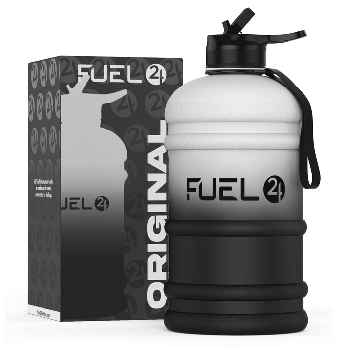 Спортивна пляшка для води Fuel24 Jug на 2,2 літра, велика ємність, без БПА, з ручкою та вибором кришки (потік або трубочка)