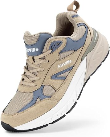 Кросівки FitVille для чоловіків, широкі, для бігу та занять спортом. Зручні кросівки з антиковзкою підошвою, дихаючі, для бігу по вулицях, на природі, для джогінгу, фітнесу та ходьби. Широкі кросівки для широкої стопи (50 EU X-широкі, бежеві з синім)