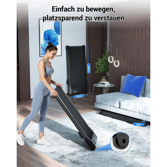 Бігова доріжка DeerRun Walking Pad з ухилом 6%, для дому та офісу, з додатком, LED-дисплеєм, пультом ДУ, до 136 кг, матово-чорна