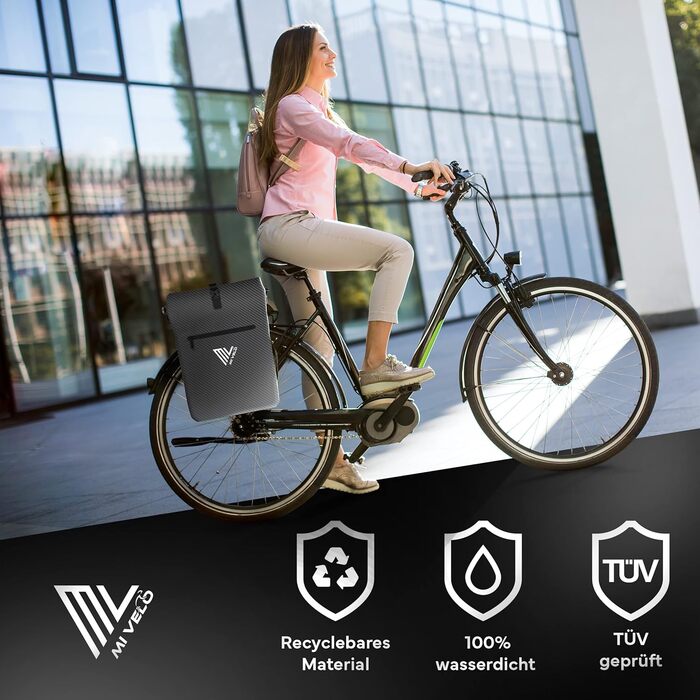 MIVELO велосипедна сумка на багажник 3-в-1: рюкзак, сумка через плече, багажна сумка, 100% водонепроникна, без ПВХ, з відділенням для ноутбука (карбон)