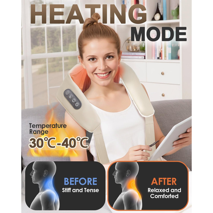 Масажер для шиї Zumghigh з зарядкою Type-C та портативним дизайном, 6D масажер для шиї та плечей для зняття болю, з підігрівом для дому, авто, офісу