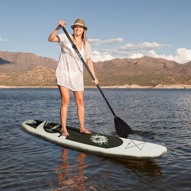 Надувна SUP-дошка SereneLife з аксесуарами, сіро-чорна, комплект для дітей і дорослих, антиковзка поверхня, насос, весло, сумка для перенесення
