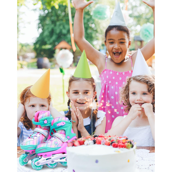 Дитячі ролики Sportneer з регулюванням 30-41, комплект з 6 захисниками та LED, рожевий, EU 34-37